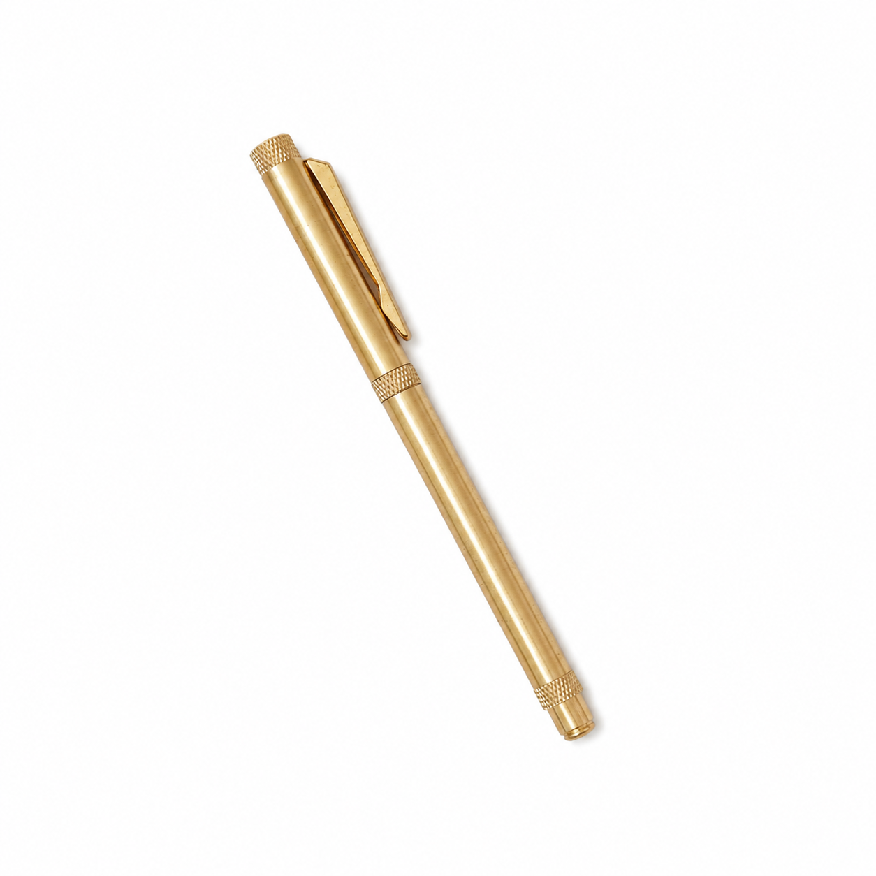 WALIV Brass Regent roller pen — brushed brass finish, studio photograph.