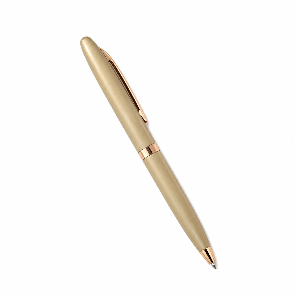 WALIV Champagne Brut ball pen — champagne gold finish, studio photograph.