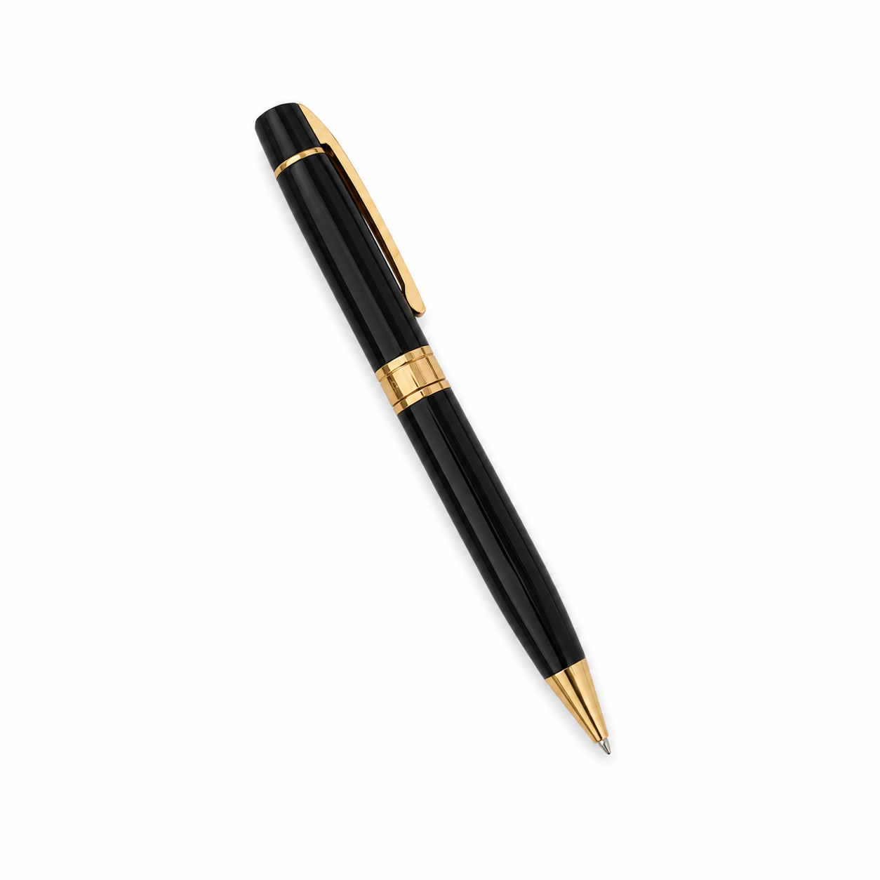 WALIV Noir Gilt ball pen — gloss black & gold finish, studio photograph.