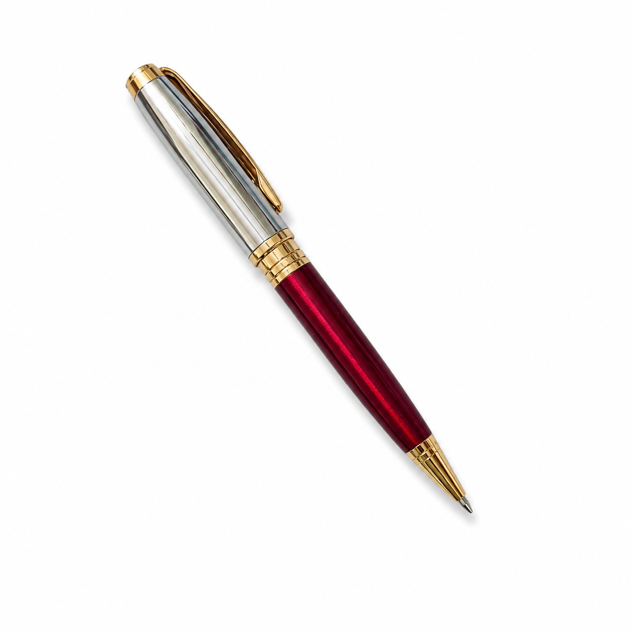 WALIV Regalia Red ball pen — red, chrome & gold finish, studio photograph.