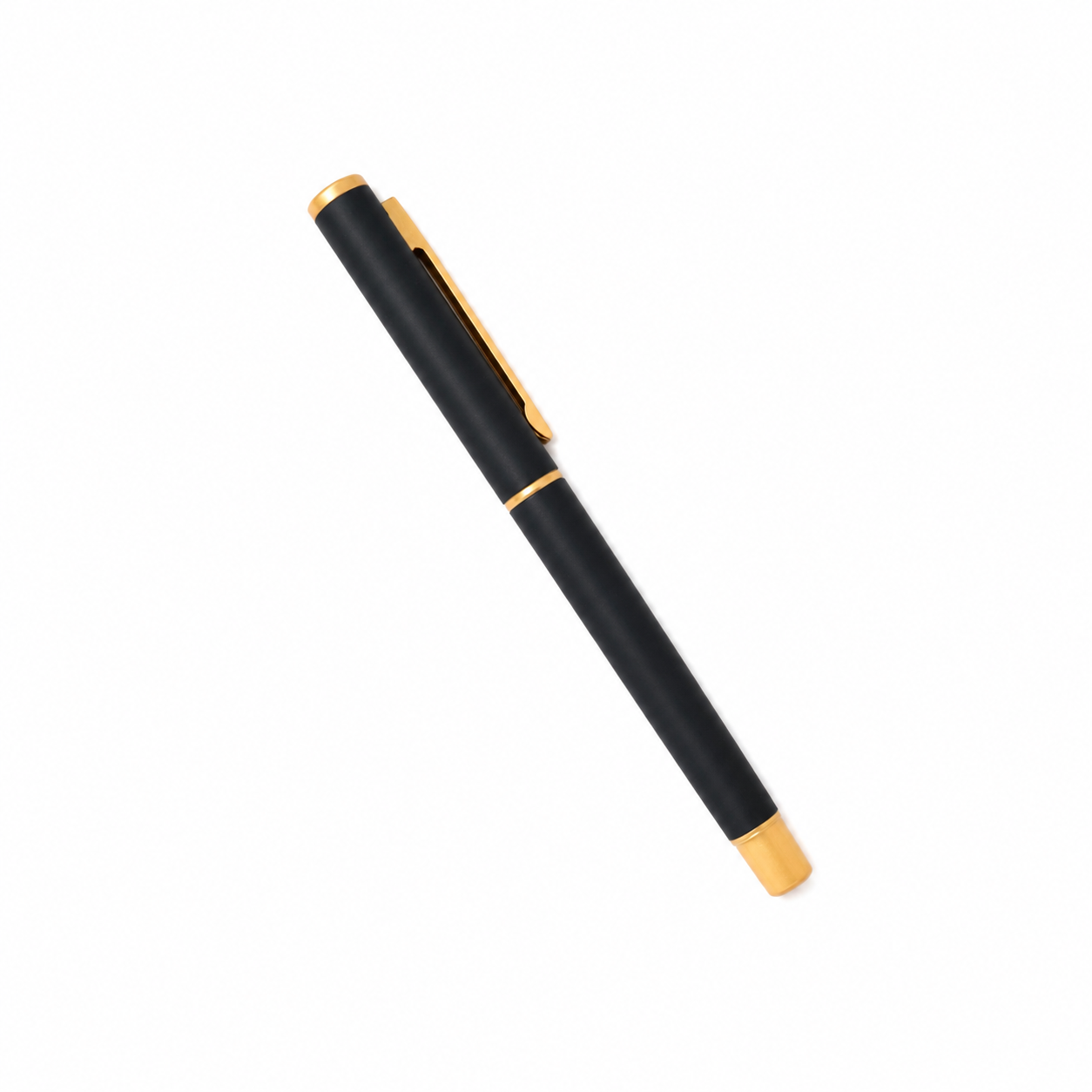WALIV Regent Noir roller pen — matte black & gold finish, studio photograph.