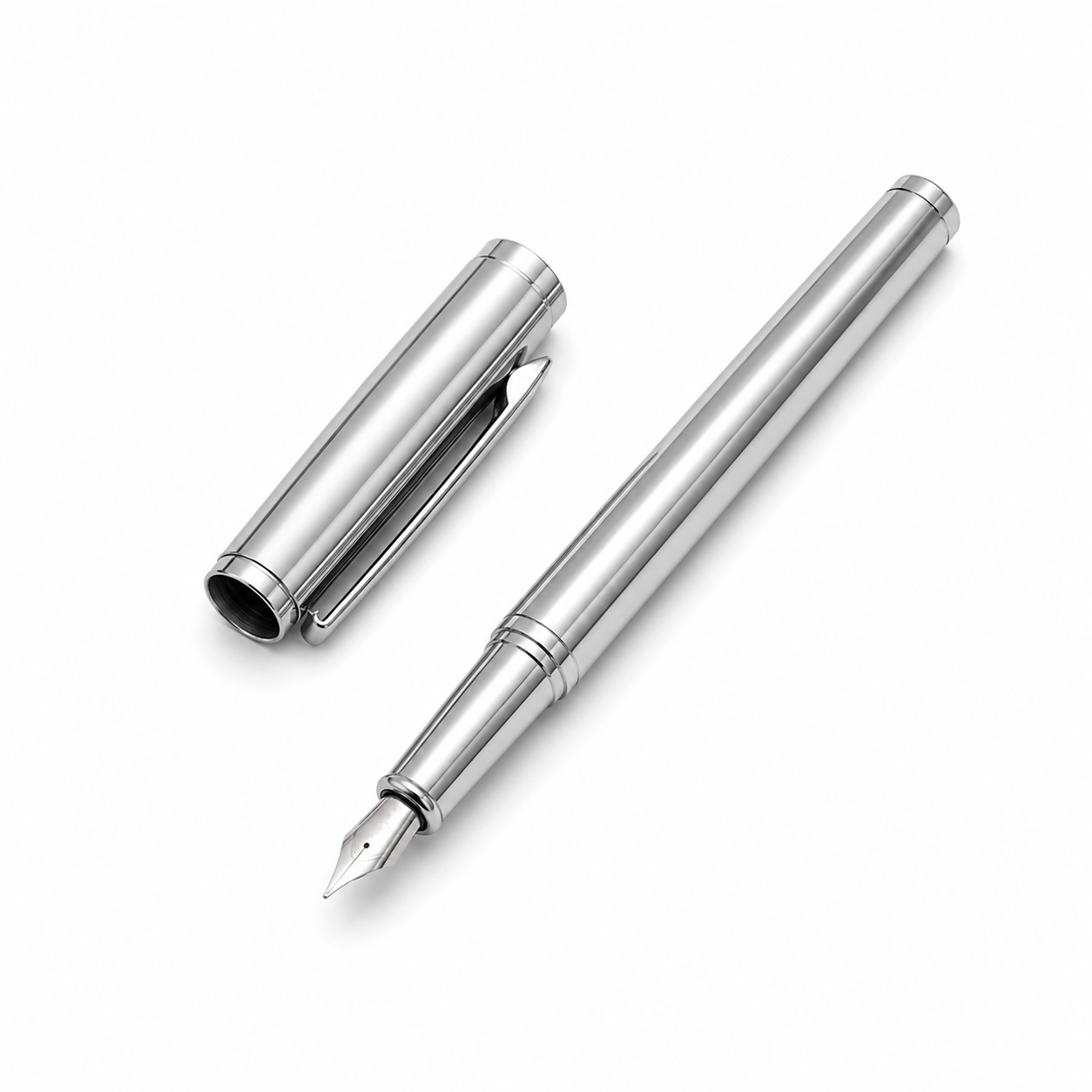 WALIV Steel Meridian fountain pen — polished steel finish, studio photograph.